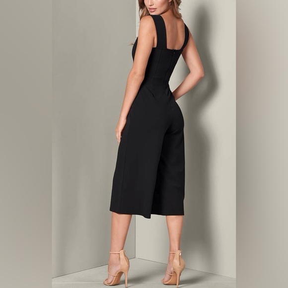 Venus Jumpsuit Women’s S Black Lace Up Corset Lace Wide Leg Sleeveless Cropped - Picture 2 of 15